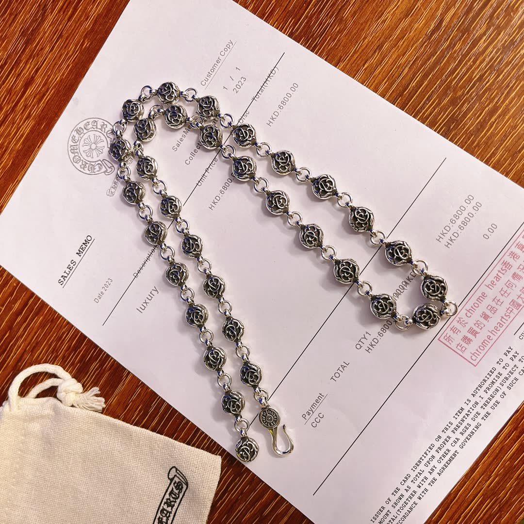 Chrome Hearts Silver Rose Chain Necklace
